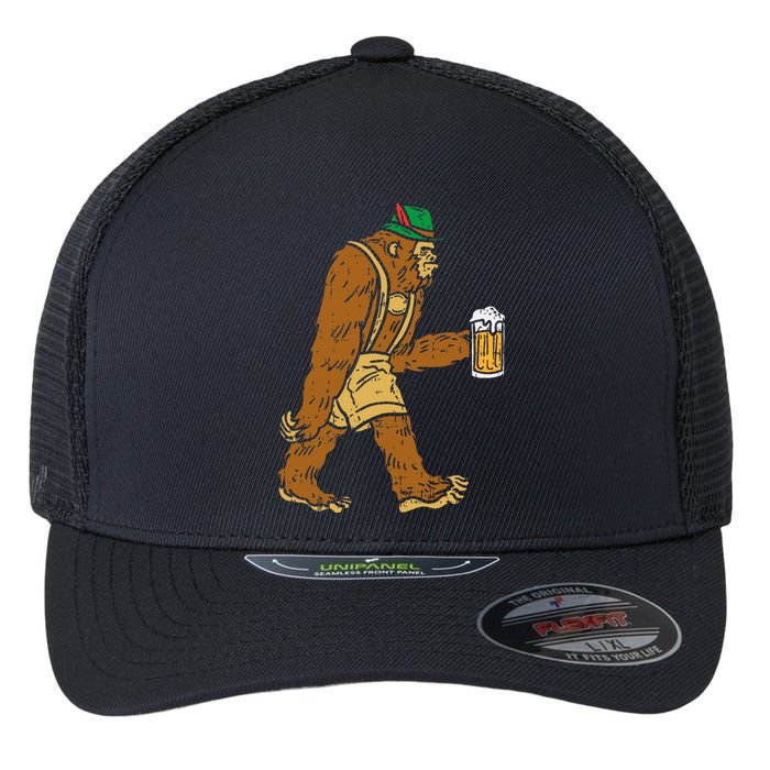 German Bigfoot Sasquatch Beer Lederhose Funny Oktoberfest Flexfit Unipanel Trucker Cap