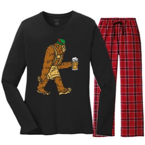 German Bigfoot Sasquatch Beer Lederhose Funny Oktoberfest Women's Long Sleeve Flannel Pajama Set 