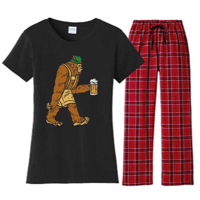 German Bigfoot Sasquatch Beer Lederhose Funny Oktoberfest Women's Flannel Pajama Set