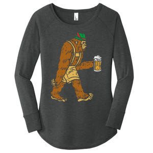 German Bigfoot Sasquatch Beer Lederhose Funny Oktoberfest Women's Perfect Tri Tunic Long Sleeve Shirt