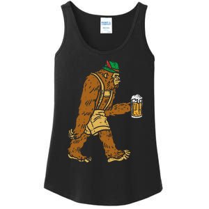 German Bigfoot Sasquatch Beer Lederhose Funny Oktoberfest Ladies Essential Tank