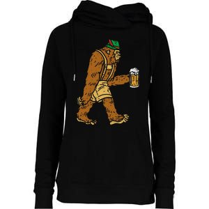 German Bigfoot Sasquatch Beer Lederhose Funny Oktoberfest Womens Funnel Neck Pullover Hood