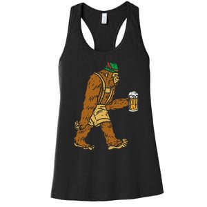 German Bigfoot Sasquatch Beer Lederhose Funny Oktoberfest Women's Racerback Tank