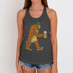 German Bigfoot Sasquatch Beer Lederhose Funny Oktoberfest Women's Knotted Racerback Tank