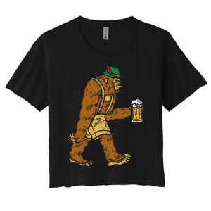 German Bigfoot Sasquatch Beer Lederhose Funny Oktoberfest Women's Crop Top Tee