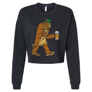 German Bigfoot Sasquatch Beer Lederhose Funny Oktoberfest Cropped Pullover Crew