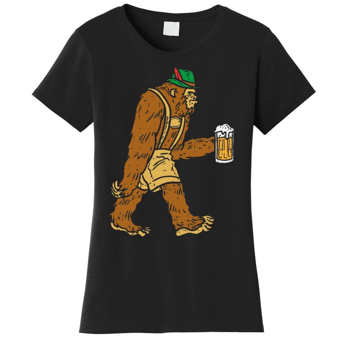 German Bigfoot Sasquatch Beer Lederhose Funny Oktoberfest Women's T-Shirt