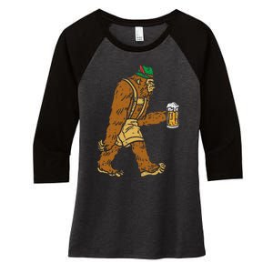 German Bigfoot Sasquatch Beer Lederhose Funny Oktoberfest Women's Tri-Blend 3/4-Sleeve Raglan Shirt