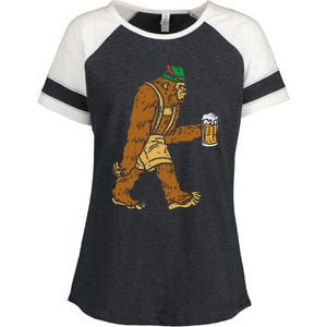 German Bigfoot Sasquatch Beer Lederhose Funny Oktoberfest Enza Ladies Jersey Colorblock Tee