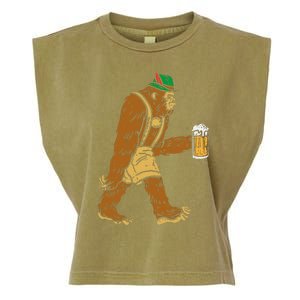 German Bigfoot Sasquatch Beer Lederhose Funny Oktoberfest Garment-Dyed Women's Muscle Tee