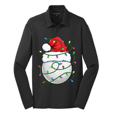 Golf Ball Santa Hat S Christmas Golfing Xmas Lights Silk Touch Performance Long Sleeve Polo