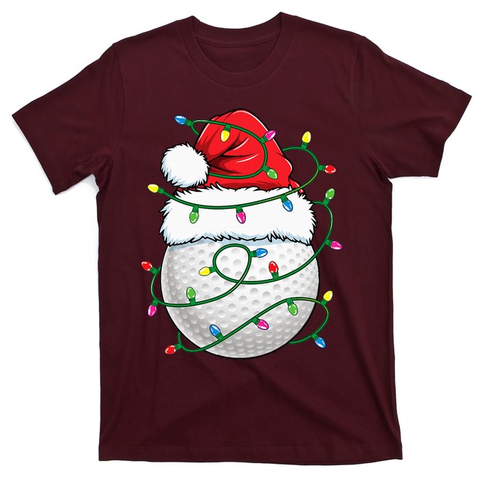 Golf Ball Santa Hat S Christmas Golfing Xmas Lights T-Shirt