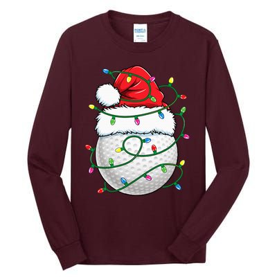 Golf Ball Santa Hat S Christmas Golfing Xmas Lights Tall Long Sleeve T-Shirt