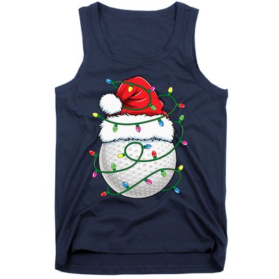 Golf Ball Santa Hat S Christmas Golfing Xmas Lights Tank Top