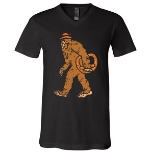 German Bigfoot Sasquatch Pretzel Funny Oktoberfest V-Neck T-Shirt