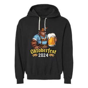 German Bigfoot Sasquatch Lederhose Funny Oktoberfest 2024 Garment-Dyed Fleece Hoodie