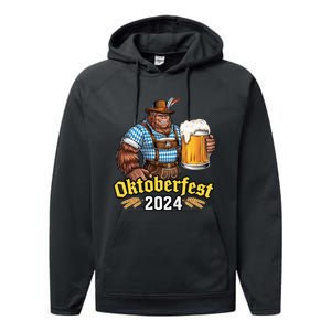 German Bigfoot Sasquatch Lederhose Funny Oktoberfest 2024 Performance Fleece Hoodie