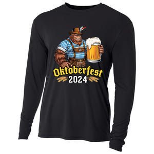 German Bigfoot Sasquatch Lederhose Funny Oktoberfest 2024 Cooling Performance Long Sleeve Crew