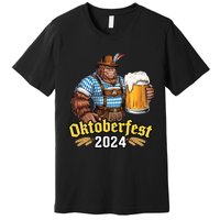 German Bigfoot Sasquatch Lederhose Funny Oktoberfest 2024 Premium T-Shirt