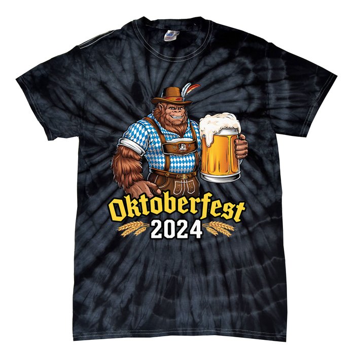 German Bigfoot Sasquatch Lederhose Funny Oktoberfest 2024 Tie-Dye T-Shirt