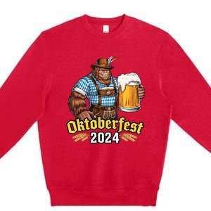 German Bigfoot Sasquatch Lederhose Funny Oktoberfest 2024 Premium Crewneck Sweatshirt