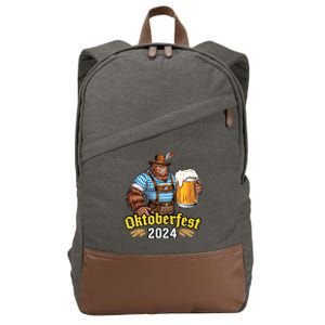 German Bigfoot Sasquatch Lederhose Funny Oktoberfest 2024 Cotton Canvas Backpack