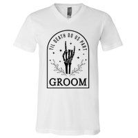 Groom Bride Skeleton Gothic Halloween Engagement Wedding V-Neck T-Shirt