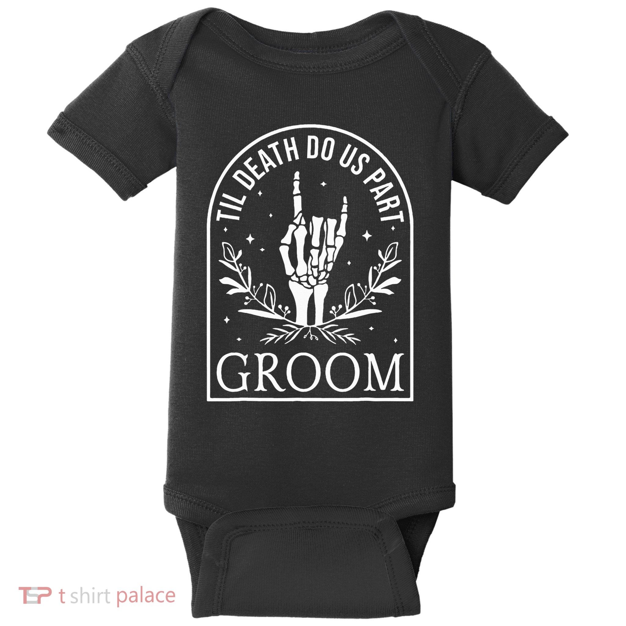 Groom Bride Skeleton Gothic Halloween Engagement Wedding Baby Bodysuit
