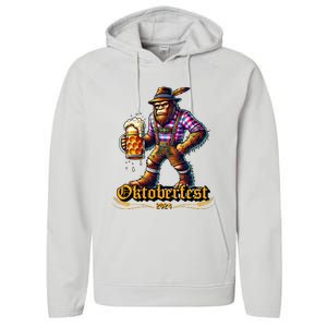 German Bigfoot Sasquatch Lederhose Funny Oktoberfest 2024 Performance Fleece Hoodie