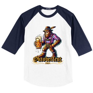 German Bigfoot Sasquatch Lederhose Funny Oktoberfest 2024 Baseball Sleeve Shirt