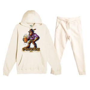 German Bigfoot Sasquatch Lederhose Funny Oktoberfest 2024 Premium Hooded Sweatsuit Set