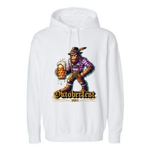 German Bigfoot Sasquatch Lederhose Funny Oktoberfest 2024 Garment-Dyed Fleece Hoodie