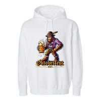 German Bigfoot Sasquatch Lederhose Funny Oktoberfest 2024 Garment-Dyed Fleece Hoodie