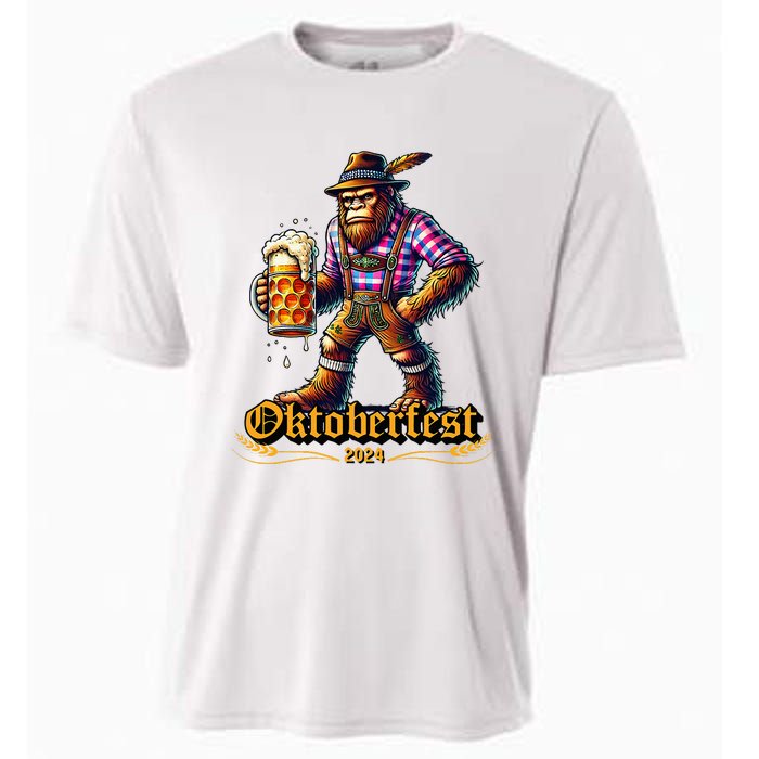 German Bigfoot Sasquatch Lederhose Funny Oktoberfest 2024 Cooling Performance Crew T-Shirt