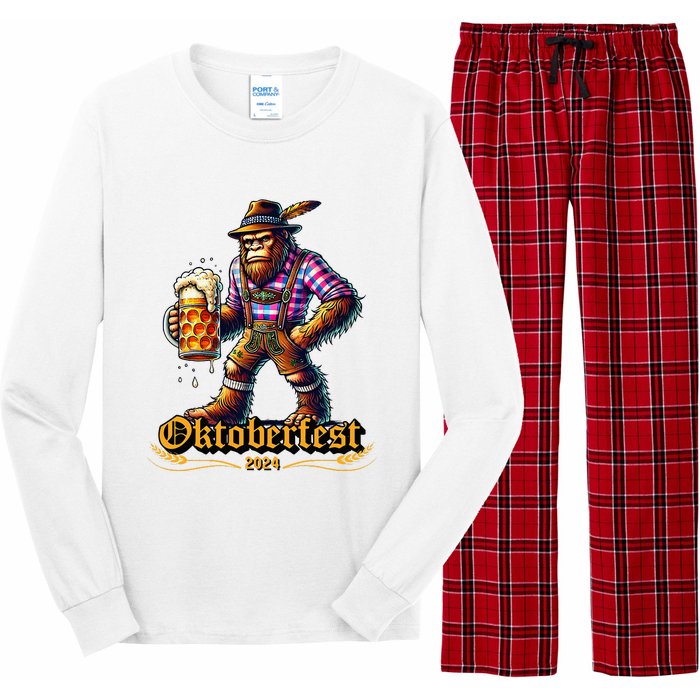 German Bigfoot Sasquatch Lederhose Funny Oktoberfest 2024 Long Sleeve Pajama Set