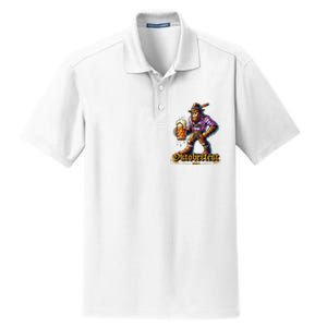 German Bigfoot Sasquatch Lederhose Funny Oktoberfest 2024 Dry Zone Grid Polo