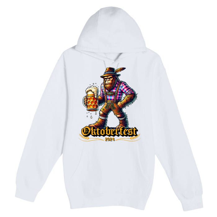 German Bigfoot Sasquatch Lederhose Funny Oktoberfest 2024 Premium Pullover Hoodie