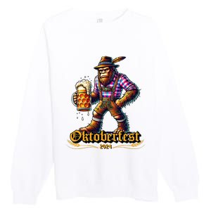 German Bigfoot Sasquatch Lederhose Funny Oktoberfest 2024 Premium Crewneck Sweatshirt