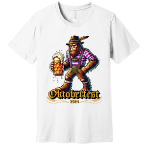 German Bigfoot Sasquatch Lederhose Funny Oktoberfest 2024 Premium T-Shirt