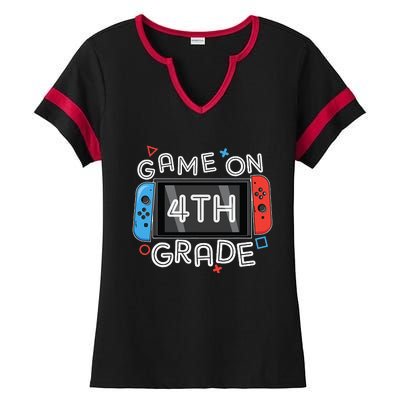 Gamer Back To School Funny Game On 4th Grade Ladies Halftime Notch Neck Tee