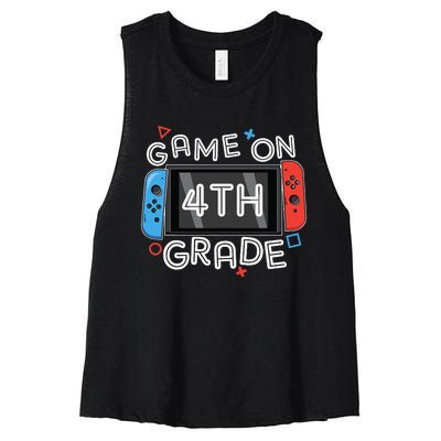 Gamer Back To School Funny Game On 4th Grade Women's Racerback Cropped Tank