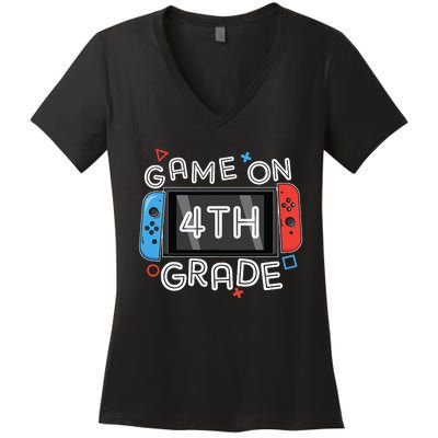 Gamer Back To School Funny Game On 4th Grade Women's V-Neck T-Shirt