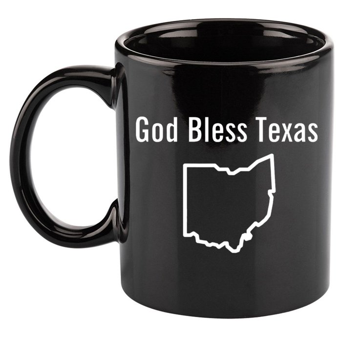 God Bless Texas Ohio 11oz C Handle Ceramic Mug