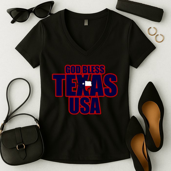 God Bless Texas Women's V-Neck T-Shirt