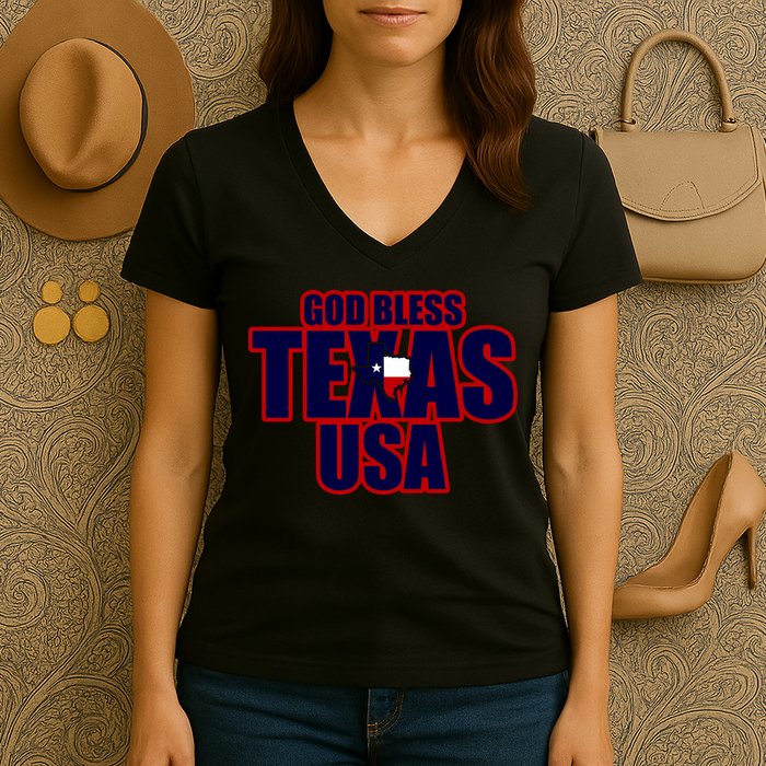 God Bless Texas Women's V-Neck T-Shirt
