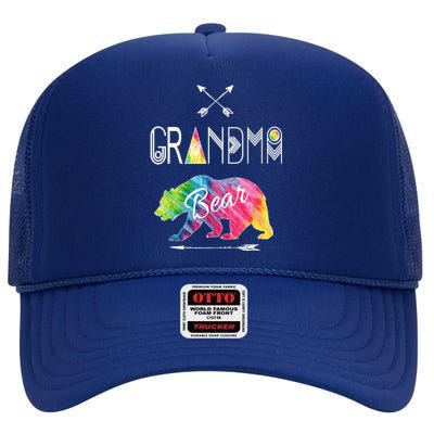 Grandma Bear Tie Dye Matching Family Vacation And Camping Great Gift High Crown Mesh Back Trucker Hat