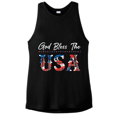 God Bless The USA Red White Blue Flag Patriotic 4th Of July  Ladies PosiCharge Tri-Blend Wicking Tank