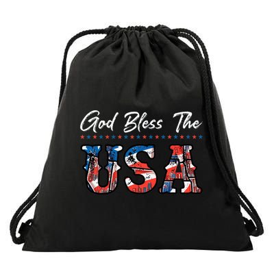 God Bless The USA Red White Blue Flag Patriotic 4th Of July  Drawstring Bag