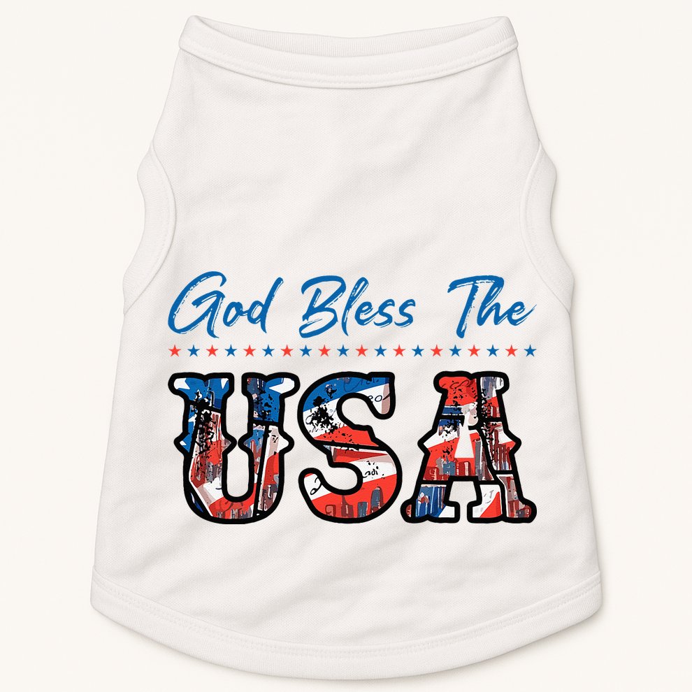 God Bless The USA Red White Blue Flag Patriotic 4th Of July  Doggie Tank