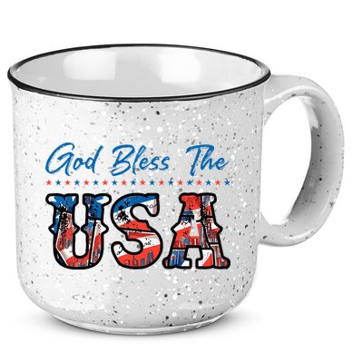 God Bless The USA Red White Blue Flag Patriotic 4th Of July  15oz Campfire Ceramic Mug